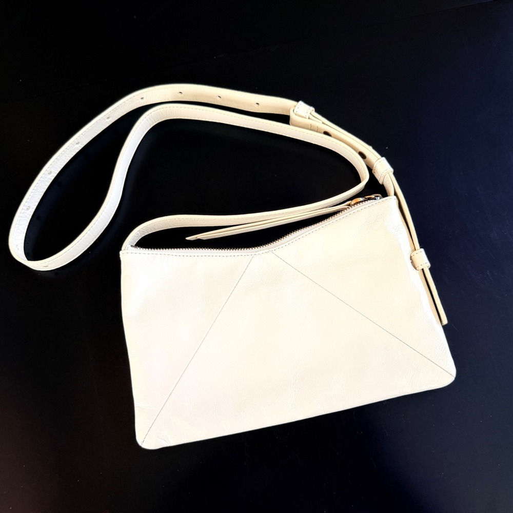 HOBO Paulette Crossbody Bag Womens Small Ivory White Excellent Leather Geometric